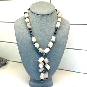 Vintage Quartz Long Stone Statement Necklace with a Stone Tassel Style Pendant